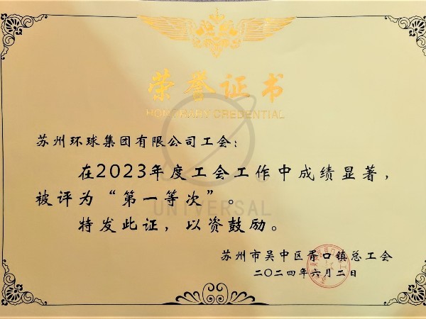 环球传动荣获苏州市吴中区胥口镇总工会2023年度四项荣誉